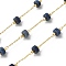 Brass Link Chains, with Natural Lapis Lazuli Beads, Ion Plating(IP), Soldered, Real 18K Gold Plated, with Spool, 10.5x4.5mm, 10m/roll