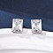 Brass Micro Pave Clear Cubic Zirconia Stud Earrings, Rack Plating, Long-Lasting Plated, Cadmium Free & Lead Free, Platinum, Rectangle, 9.5x7.5mm