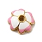 4-Petal Alloy Enamel Bead Caps, Cadmium Free & Lead Free, Golden, Flower, Hot Pink, 7.5x7.5x2mm, Hole: 1.4mm