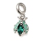 Rack Plating Alloy Enamel European Dangle Charms, Ladybug Large Hole Pendants with Emerald Rhinestone, Platinum, 26mm, Hole: 4.5mm, Ladybug: 16x10.5x4mm