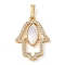 Brass Micro Pave Clear Cubic Zirconia Pendant, with Shell, Palm, Real 18K Gold Plated, White, 23.5x17.5x2.5mm, Hole: 4x3.5mm