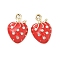 Alloy Enamel Pendants, Strawberry Charms, UV Plating, with Rhinestone, Golden, 18.5x12.5x4mm, Hole: 1.8mm