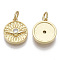 Brass Micro Pave Cubic Zirconia Pendants, with Jump Rings, Nickel Free, Flat Round with Eye, Clear, Real 16K Gold Plated, 13.5x11.5x3mm, Hole: 3mm