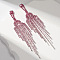 Brass Rhinestone Tassel Stud Earrings, Platinum, Burgundy, 113.1x24.6mm