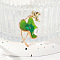 Lotus Alloy Enamel Brooches, with Rhinestone & Acrylic Beads, Green, 42x25mm