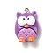 Opaque Resin Pendants, Halloween Charms with Platinum Tone Alloy Loops, Medium Orchid, Owl, 20x27.5x10mm, Hole: 1.5mm