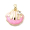 Brass Micro Pave Cubic Zirconia Pendants, Enamel Style, Real 18K Gold Plated, Shell Shape Charms, Pink, 18.5x19x6mm, Hole: 4.5x3mm
