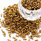 Plated Glass Bugle Beads, Metallic Colours, Dark Goldenrod, 4~5x2mm, Hole: 1mm, about 14000pcs/Pound