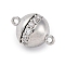 Brass Micro Pave Clear Cubic Zirconia Magnetic Clasps, Round, Platinum, 11.5mm, Hole: 1.2mm
