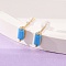 Cubic Zirconia Rectangle Stud Earrings, Golden 925 Sterling Silver Post Earrings, with 925 Stamp, Sky Blue, 7.8x3mm