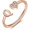 Adjustable Brass Rhinestone Cuff Rings, Letter & Heart, Rose Gold, Letter Q, Inner Diameter: 15~20mm