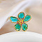 Alloy & Rhinestone/Synthetic Quartz Cuff Rings, Flower, Dark Turquoise, Inner Diameter: 15~20mm