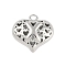 Hollow Brass Pendants for Valentine's Day, Heart with Letter, Real Platinum Plated, Letter X, 25x26x13mm, Hole: 2.5mm
