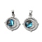 Brass Micro Pave Cubic Zirconia with Glass Pendants, Flat Round & Moon, Platinum, 21x18x4.5mm, Hole: 5x2.5mm