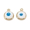 Brass Enamel Charms, with Jump Ring, Real 18K Gold Plated, Long-Lasting Plated, Lead Free & Nickel Free & Cadmium Free, Flat Round with Evil Eye, White, 13x10x2.5mm, Hole: 1.2mm