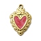 304 Stainless Steel Enamel Pendants, Heart Charms, Ion Plating(IP), Real 18K Gold Plated, Pale Violet Red, 20x13.5x2mm, Hole: 1.4mm