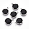 K9 Glass Charms, Flat Round, with Brass Findings, Faceted, Platinum, Black, 13.5~14x10.5~11x3.5~4mm, Hole: 1.8mm