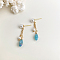 Brass Teardrop Dangle Stud Earrings, with Glass & Imitation Pearl, Golden, Turquoise, 50mm