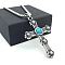 Vintage Stainless Steel Pave Synthetic Turquoise Cross Pendant Necklaces, Stainless Steel Color
