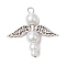 Pearlized Glass Pearl Bead Pendants, Angel Charms, with Alloy Wings and Copper Wire, White, 32x32x8mm, Hole: 3mm