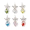 6Pcs 6 Colors Electroplate Glass Pendants, Angel, with Copper Wire and ABS Plastic Imitation Pearl Beads & Alloy Wing, Faceted, Mixed Color, 39x22x15mm, Hole: 3.5mm, 1pc/color