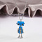 Alloy & Wood Robot Pendant Necklaces, Brass Box Chain Necklaces, Platinum, Deep Sky Blue, 23.62 inch(60cm)