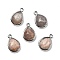 Natural Sunstone Faceted Pendants, Rack Plating Golden Plated Brass Teardrop Charms, 14x9.5x4mm, Hole: 1.4mm