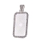 Alloy Pendant Cabochon Settings, with Rhinestone, Cadmium Free & Lead Free, Rectangle, Silver, 48x25x3mm, Hole: 9.5x5mm, Tray Size: 37x19mm