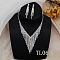 Tassel Alloy Crystal Rhinestone Pendant Necklaces & Stud Earrings Sets, Silver, 400~500mm