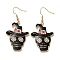 Halloween Golden Alloy Enamel Dangle Earrings, with Rhinstone, Skull, 44.5x26.5mm