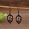Zinc Alloy Glass Dangle Earrings, Oval, Black, Witch, 50x15mm