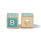 Rack Plating Brass Enamel Beads, Cadmium Free & Nickel Free & Lead Free, Real 18K Gold Plated, Cube with Letter, Sky Blue, Letter.B, 6x6x6mm, Hole: 2.5mm