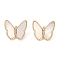 Brass Micro Pave Cubic Zirconia Shank Buttons, with Shell, Butterfly, Real 18K Gold Plated, 13x15x6mm, Hole: 1mm