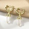 Natural Quartz Crystal Hoop Earrings, with Ion Plating(IP) Brass Findings, Hexagonal Hyramid, Golden, 32x7mm