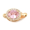 Brass Micro Pave Cubic Zirconia Box Clasps, with Glass, Oval, Real 18K Gold Plated, Pink, 18x9x7mm, Hole: 1.2mm