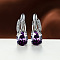 Brass Cubic Zirconia Stud Earrings, Oval, Platinum, Purple, 16x13mm