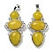 Natural Topaz Jade Pendants, Rack Plating Brass Flower Charms, Cadmium Free & Lead Free, Platinum, 47x24x6.5mm, Hole: 7.5x5mm