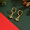 Brass Enamel Christmas Tree Hoop Earrings, with Cubic Zirconia, Golden, Green, 30x12mm