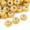 Opaque Resin Rondelle European Beads, with Gold Foill & Silver Tone Brass Double Cores, Large Hole Beads, Yellow, 13.8x8.5mm, Hole: 4.5~5mm
