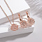 Hollow Rose Metal Cubic Zirconia Pendants Necklaces and Earrings Sets for Women, Rose Gold, 400mm