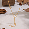 304 Stainless Steel Hollow Flower Pendant Tassel Y Chain Necklaces for Women, Real 18K Gold Plated, 16.93 inch(43cm)