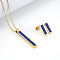 Rectangle 304 Stainless Steel Rhinestone Pendant Necklace & Stud Earring, Golden, Capri Blue, 450mm