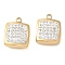 Polymer Clay Rhinestone Charms, with 304 Stainless Steel Findings, Manual Polishing, Square Charm, Ion Plating(IP), Golden, 12x9.5x5.5mm, Hole: 1.4mm