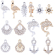 SUNNYCLUE 1 Box 64Pcs 7 Styles Sea Charms Bulk Ocean Charms Silver Alloy Rhinestone Anchors Hoods Shells Wheal Fish Bone Peal Flamingos Gold Charm for Jewelry Making Charms Earrings Necklaces Crafts ALRI-SC0001-37-1
