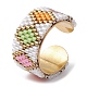 304 Stainless Steel Open Cuff Ring with Glass Seed Beaded RJEW-MZ00014-03-1