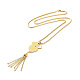 Crystal Rhinestone Heart with Tassel Pendant Necklace with Box Chains NJEW-B087-04G-3