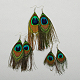 Pendientes de plumas de pavo real de la moda EJEW-D008-63-1