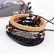 Adjustable Leaf Alloy Braided Leather Cord Wooden Beaded Multi-strand Bracelets BJEW-P0001-20-4