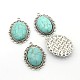 Antique Silver Plated Alloy Synthetic Turquoise Oval Pendants G-N0084-01-3