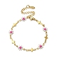 Enamel Flower & Cross Link Chain Bracelet BJEW-C023-01G-02-1
